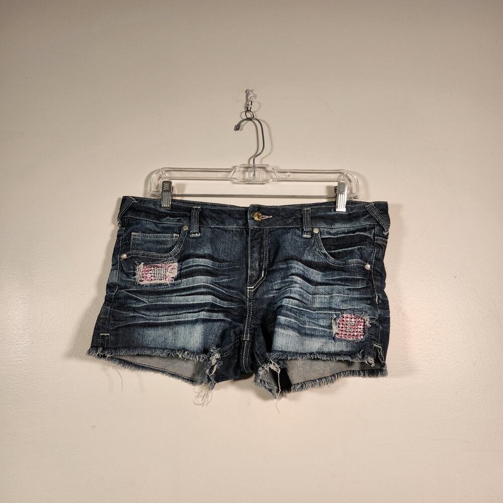 CELEBRITY PINK Shorts Juniors 11 Blue Pink Mediumβ Wash Embellished Distressed